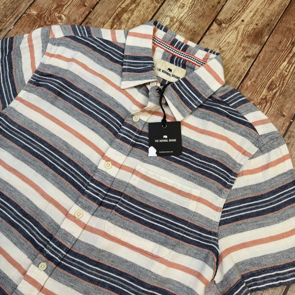 The Normal Brand Striped Button Down Shirt Mens Small Multicolor Cotton Pocket